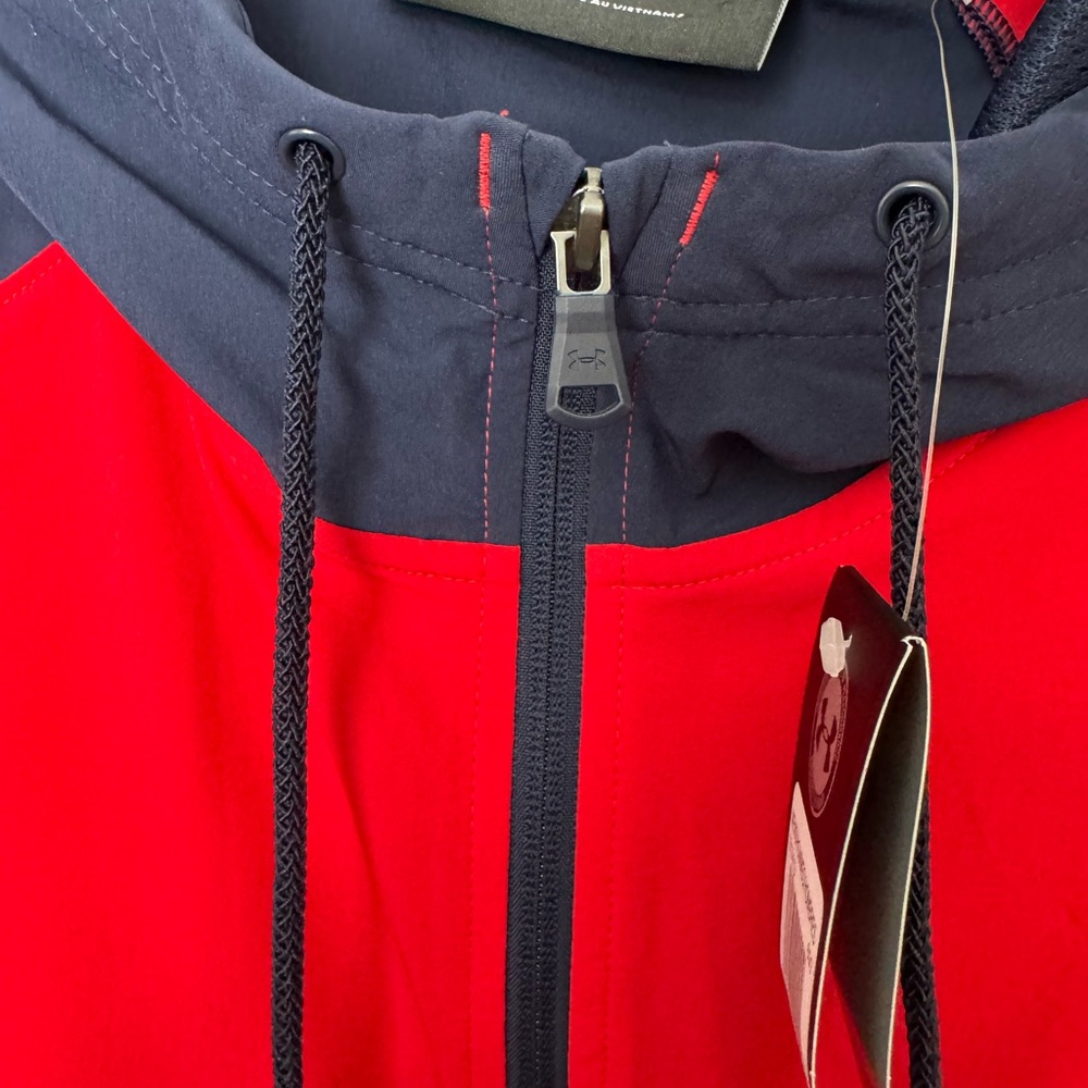 Under Armour Full Zip Hoodie Red Navy Logo Sleeves Men’s XL NWT - Picture 12 of 12